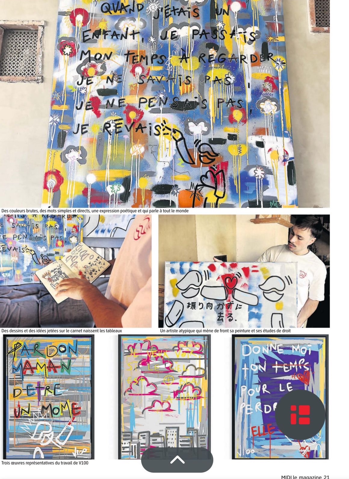 La Dépêche du Midi, MIDI le magazine, page 21 : photos des œuvres de V100